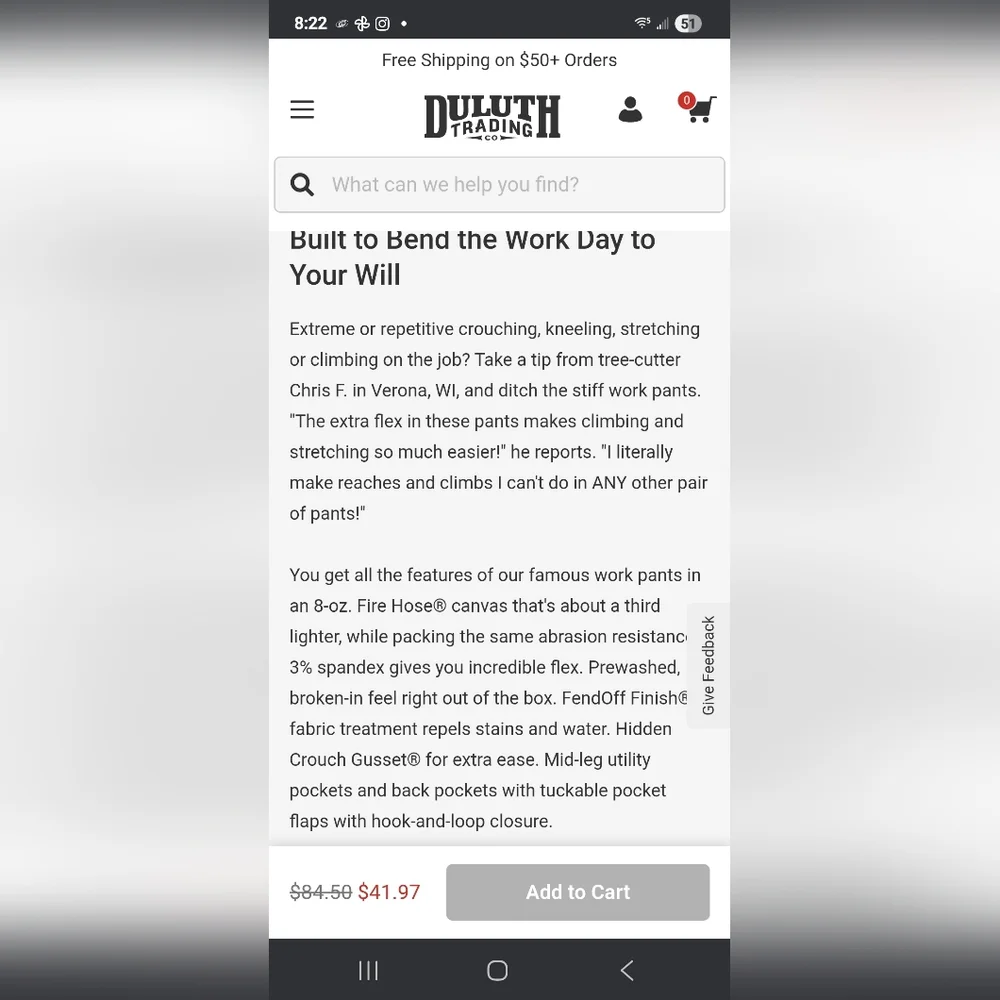 Men's Duluth Trading Flex Firehose Brown Relaxed Fit Cargo Pants 40 X 34 - Picture 3 of 8